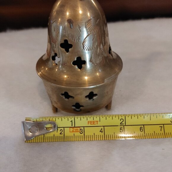 Vintage Etched Brass 2-piece Servant BELL w LID, Footed India - Incense Burner - Picture 6 of 6